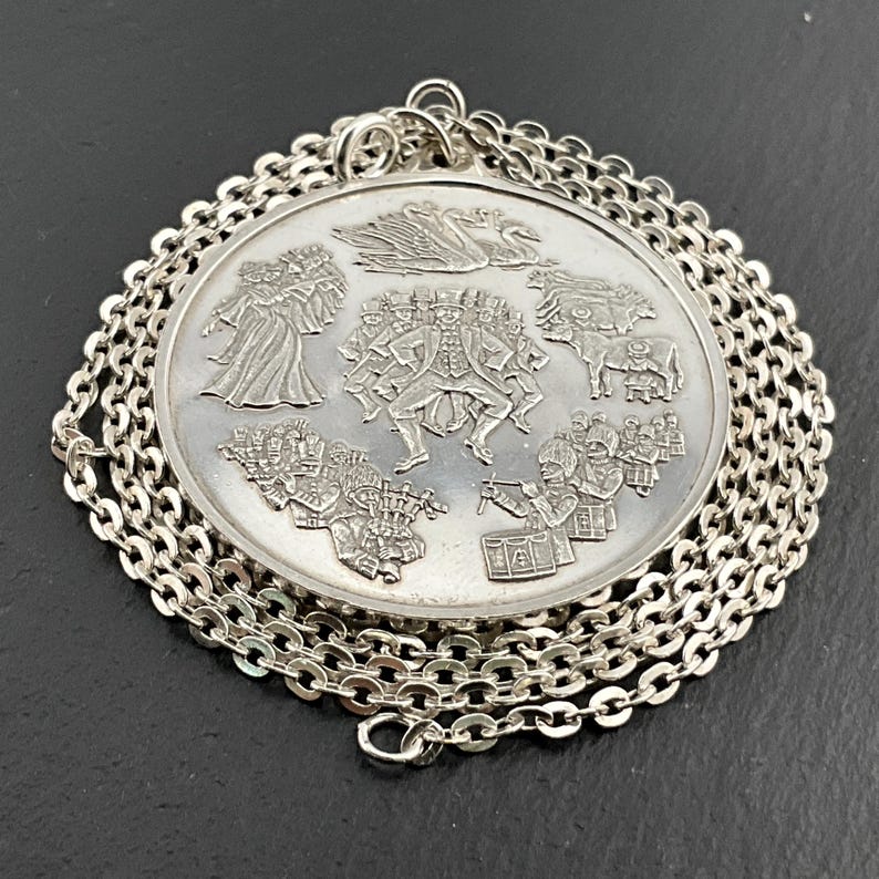 Vintage Heavy Sterling Silver 12 Days of Christmas Pendant Necklace Etsy