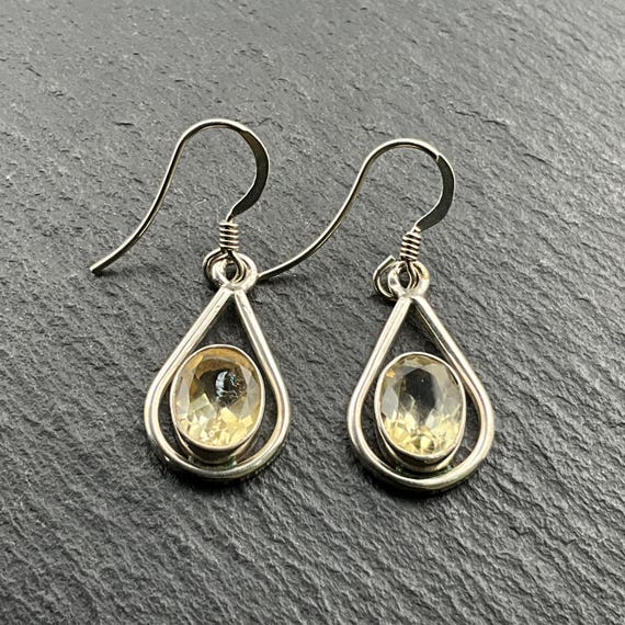 Boucles D'oreilles Pendantes Anciennes - Serpent En Argent 925 Avec Citrines Naturelles Et Ciselures