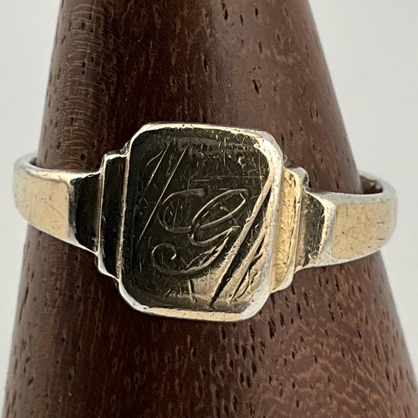 Vintage Sterling Silver Initial Signet Ring, UK Size N, US Size 6 1/2, EU Size 52 3/4