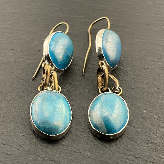 Boucles D'oreilles Pendantes Argent Massif 925 Et Turquoise – Création Artisanale