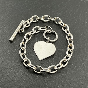 Silver Heart T Bar Chain Bracelet - Etsy