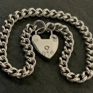 Vintage Sterling Silver Heart Padlock Charm Bracelet