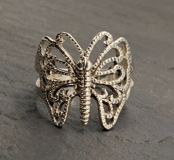 Vintage Sterling Silver Butterfly Ring, UK Size L… - image 4