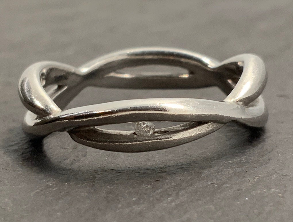 Vintage Diamond Sterling Silver Twisted Band Ring, UK Size O