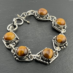 Vintage Sterling Silver Tiger Eye Bracelet Mexico 925 Vintage Sterling Silver Tiger Eye Bracelet Mexico 925