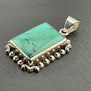 Vintage Turquoise Heavy Sterling Silver Bohemian Statement Pendant Necklace