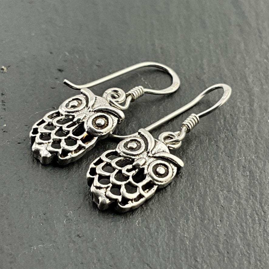 Orecchini Pendenti Gufo In Argento Sterling 925 - Grandi Dettagli Con Occhi In Onice, Regalo Idea