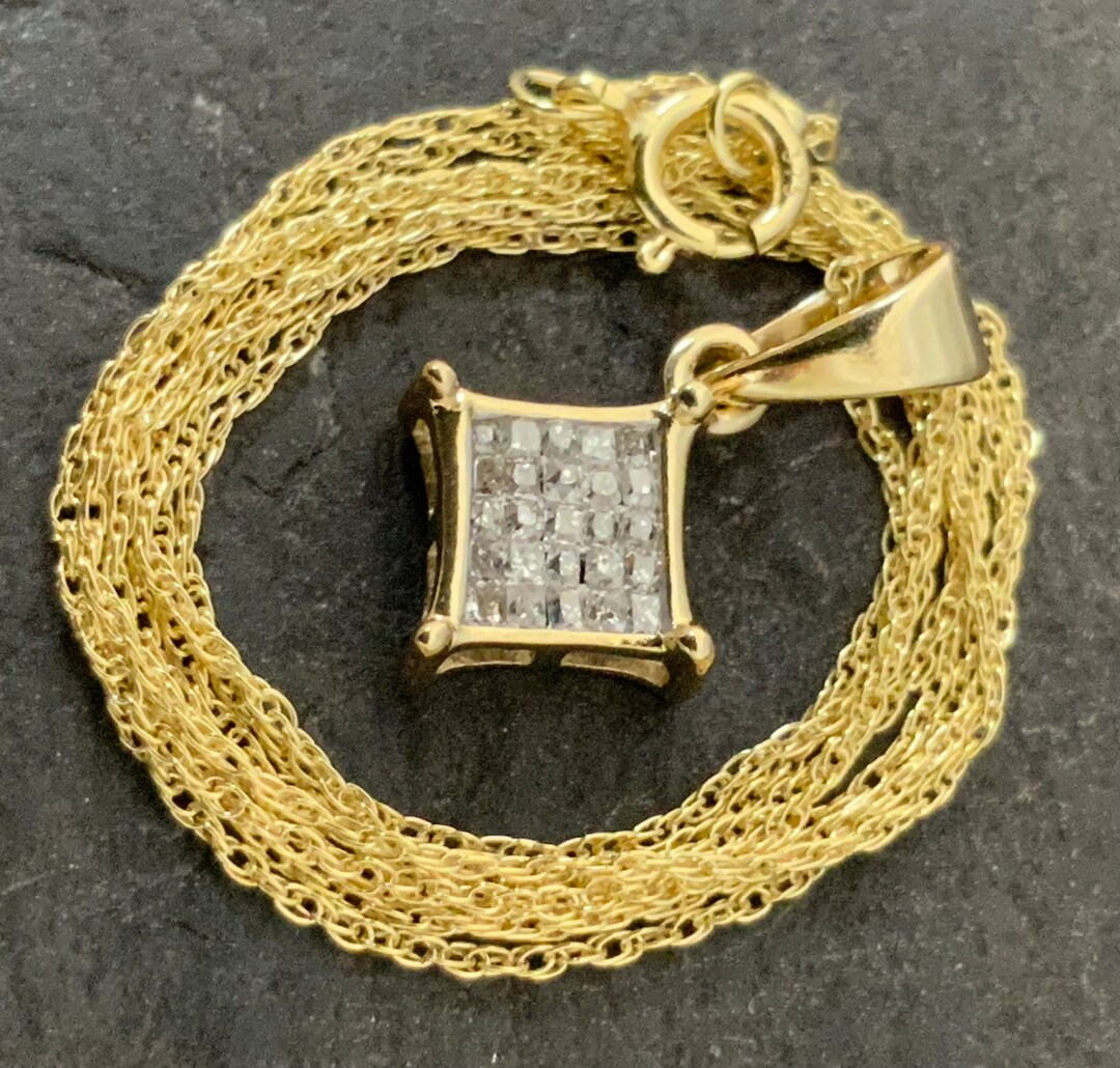 Vintage 9ct Gold Diamond Pendant Necklace Etsy