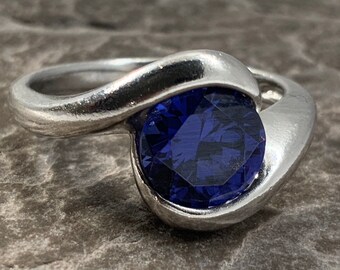 Vintage Sterling Silver Cubic Zirconia Statement Ring, Size R