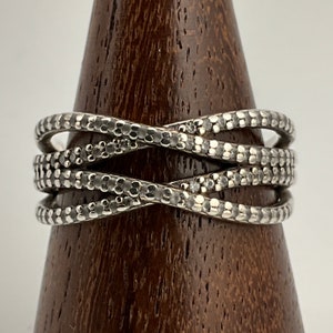 Vintage Cubic Zirconia Sterling Silver Multi-Band Ring, UK Size S1/2, US Size 9 1/2, EU Size 60 3/4