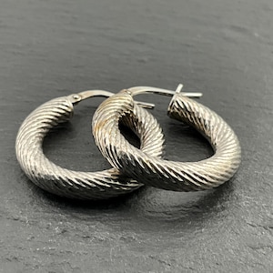 Vintage Sterling Silver Textured Hoop Earrings