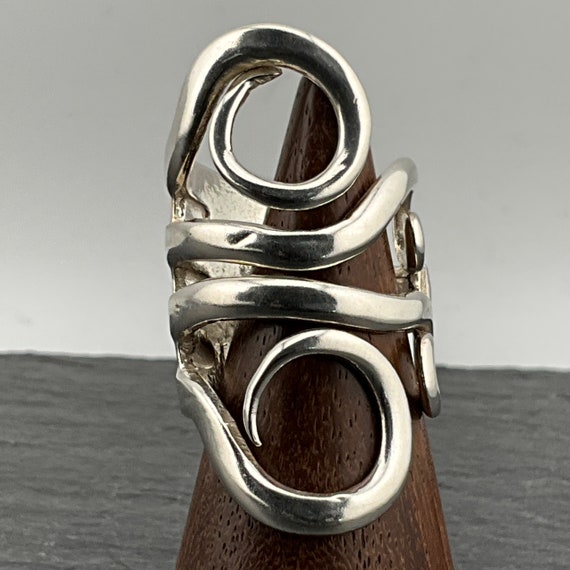 Vintage Sterling Silver Fork Statement Ring, UK S… - image 2