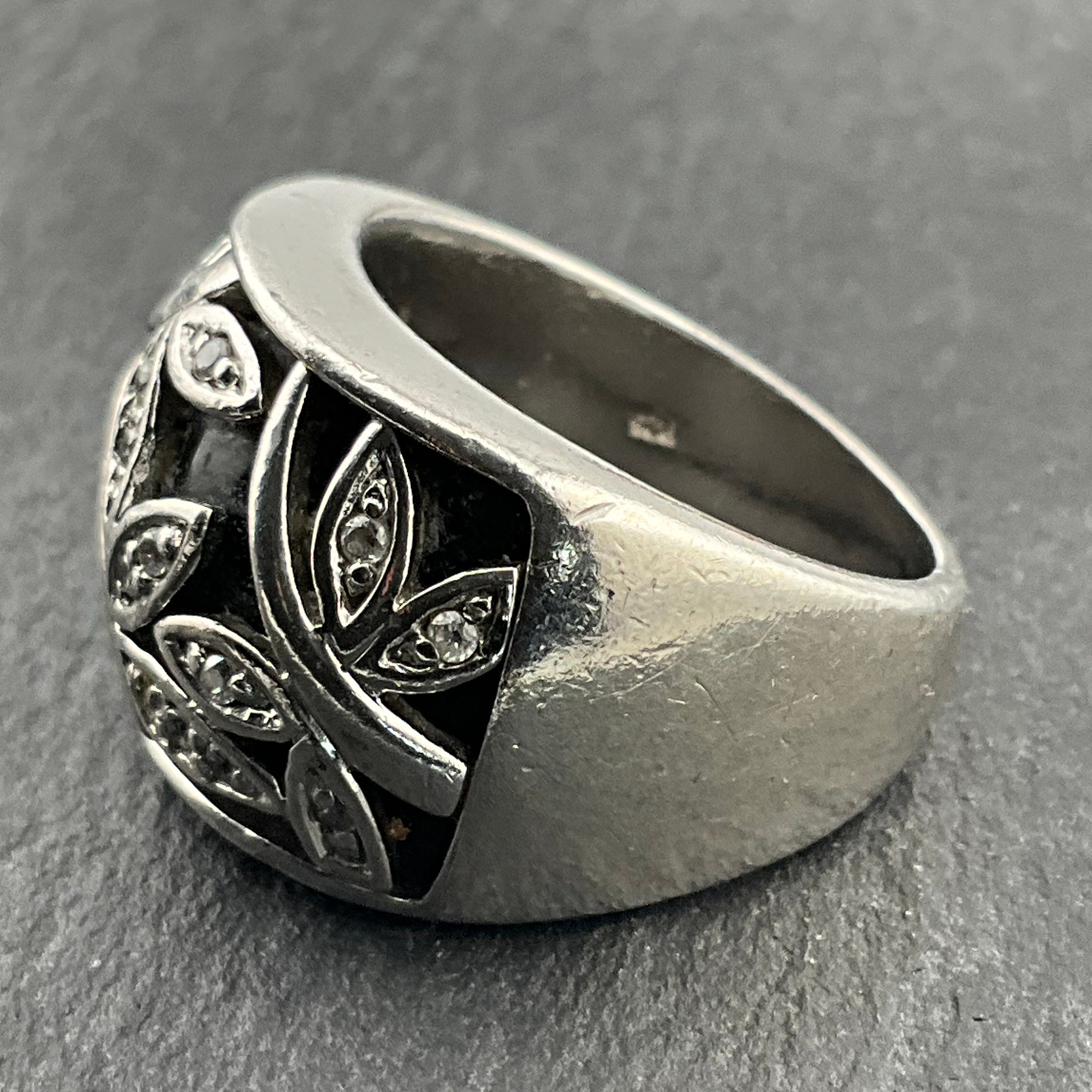 Vintage Floral Black Onyx & Cubic Zirconia Sterling Silver Statement Ring, UK Size S1/2, US Size 9 1/2, EU Size 60 3/4 - Etsy UK Vintage Floral Black Onyx & Cubic Zirconia Sterling Silver Statement Ring, UK Size S1/2, US Size 9 1/2, EU Size 60 3/4 - Etsy UK