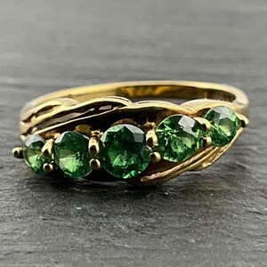 Vintage 9ct Gold Five-Stone Green Cubic Zirconia Fancy Ring, UK Size N1/2, US Size 6 3/4, EU Size 53 1/4