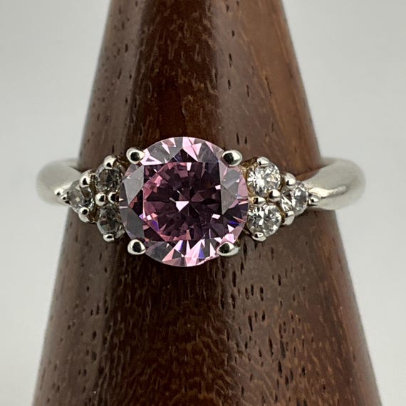 Vintage Pink White Cubic Zirconia Sterling Silver Fancy Ring, UK