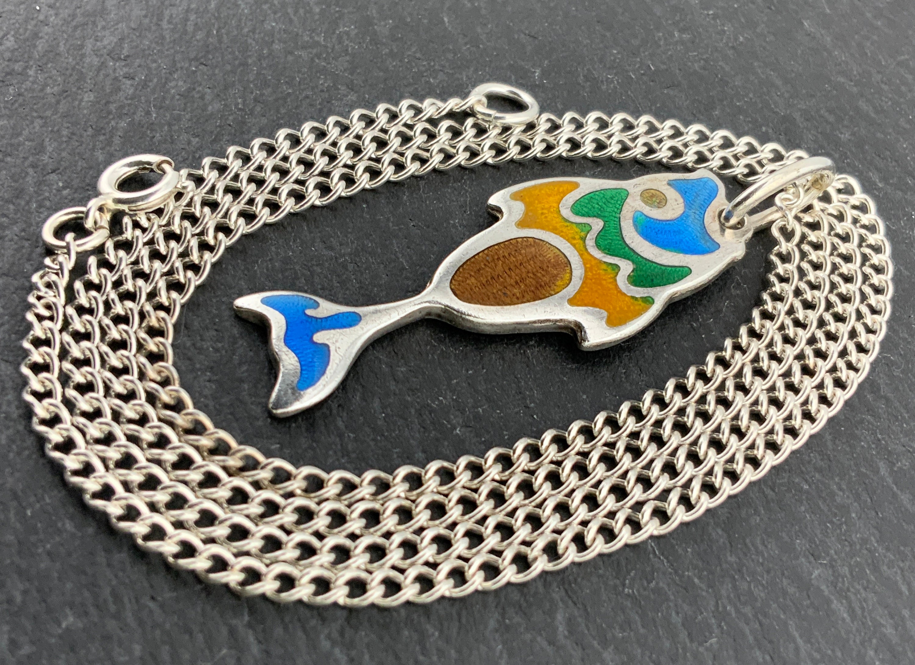Vintage Sterling Silver Enamel Fish Pendant Necklace - Etsy