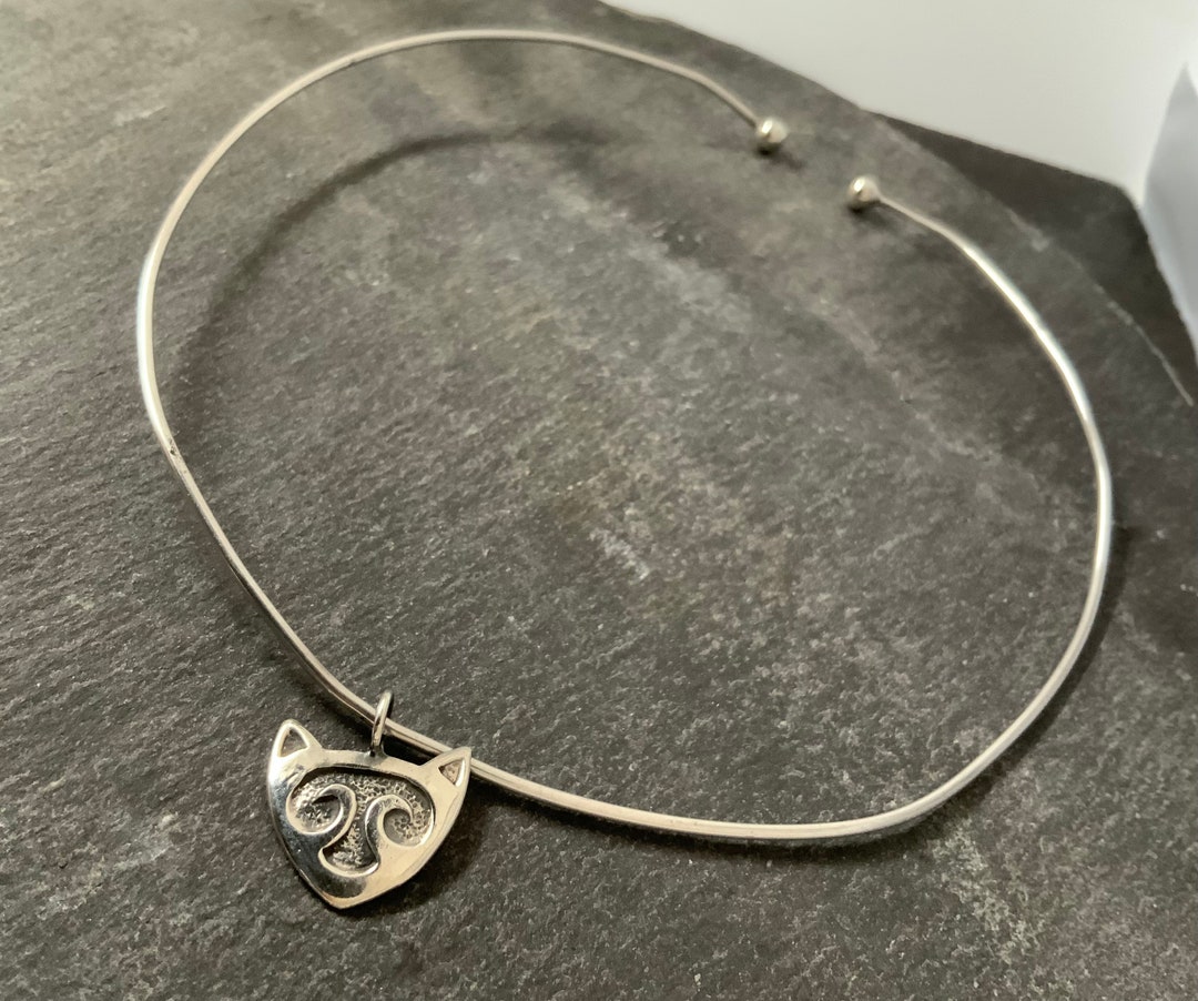 Vintage Sterling Silver Cat Collar Choker Necklace Etsy UK