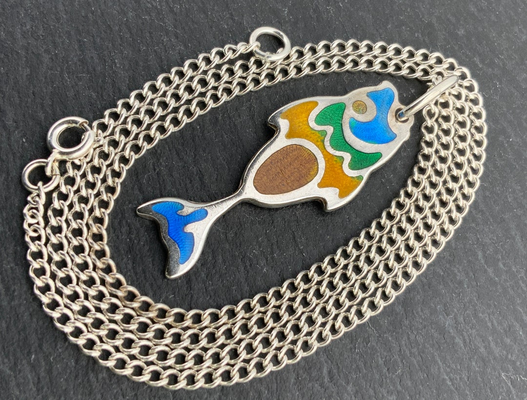 Vintage Sterling Silver Enamel Fish Pendant Necklace - Etsy