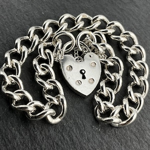 Vintage Sterling Silver Heart Padlock Charm Bracelet