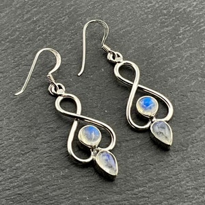 Vintage Sterling Silver Moonstone Dangle Earrings