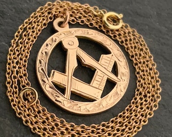 Antique 9ct Rose Gold Masonic Pendant Necklace