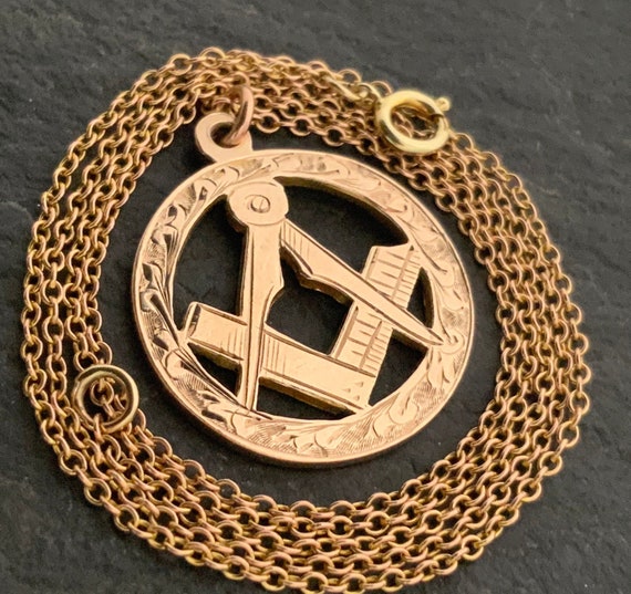 Antique 9ct Rose Gold Masonic Pendant Necklace - image 1