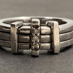 Vintage Diamond Sterling Silver Enclosed Band Statement Ring, UK Size M, US Size 6 1/2, EU Size 52 1/2