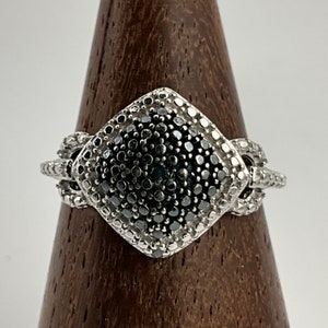 Vintage Black & White Diamant Sterling Silber Statement Ring, UK Größe N, US Größe 17,5, EU Größe 52 3/4