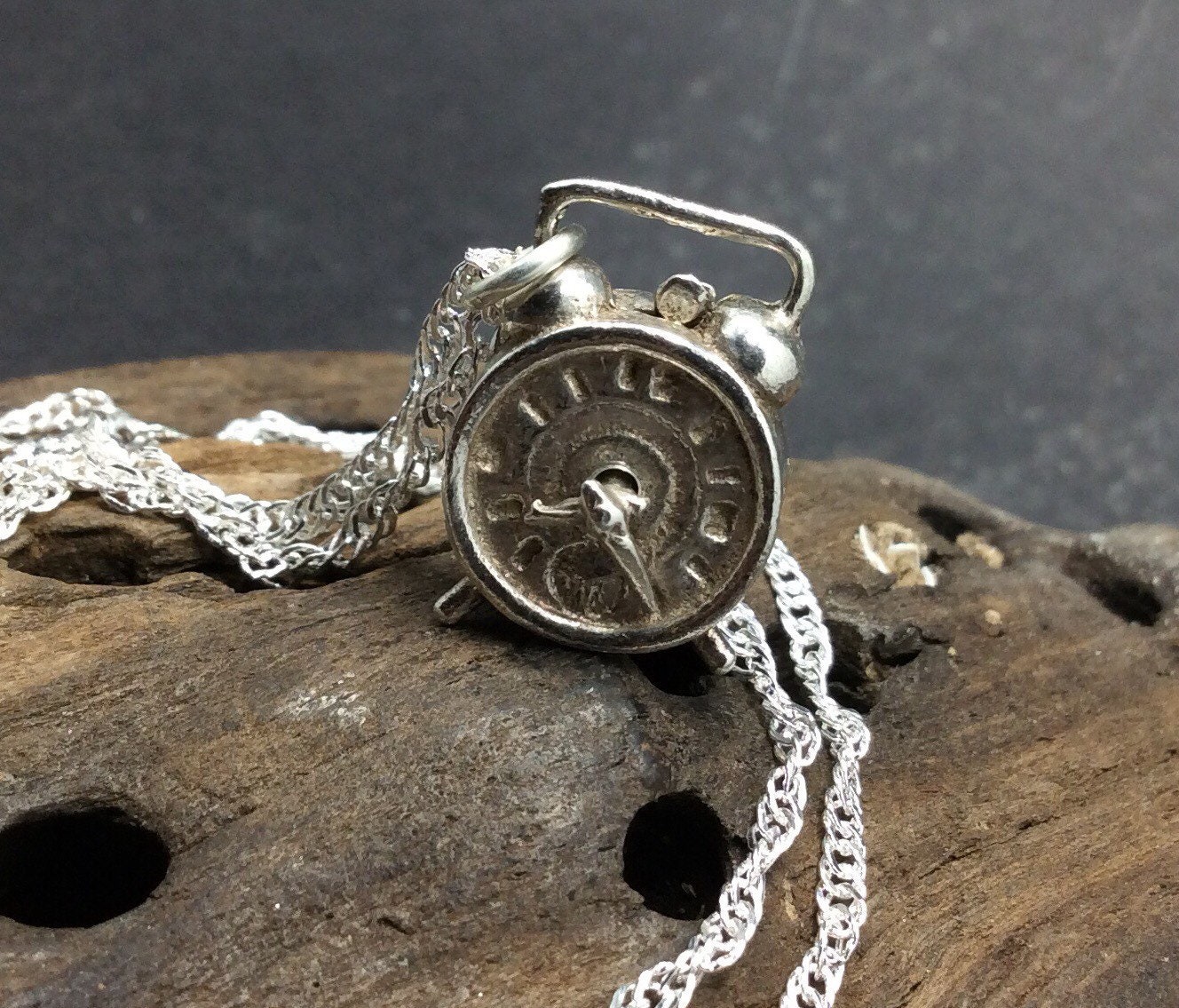 Vintage Sterling Silver Clock Pendant Necklace Etsy