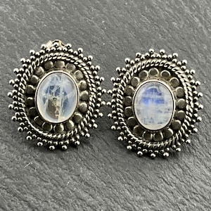 Vintage Sterling Silver Moonstone Stud Earrings