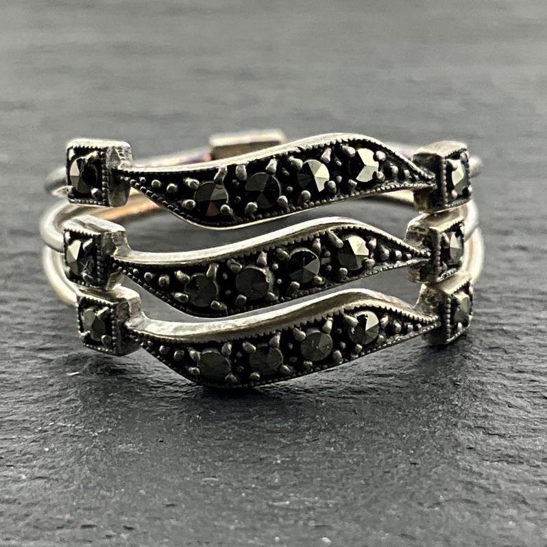 Vintage Marcasite Sterling Silver Statement Ring, UK Size L, US Size 5 1/2, EU Size 50 3/4