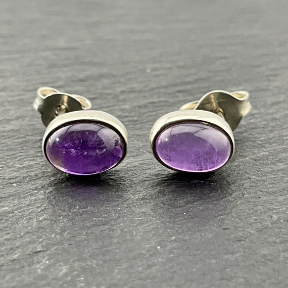 Boucles D'oreilles Vintage Argent 925 Avec Améthyste - Origine Mexique - Style Boucle Argenté