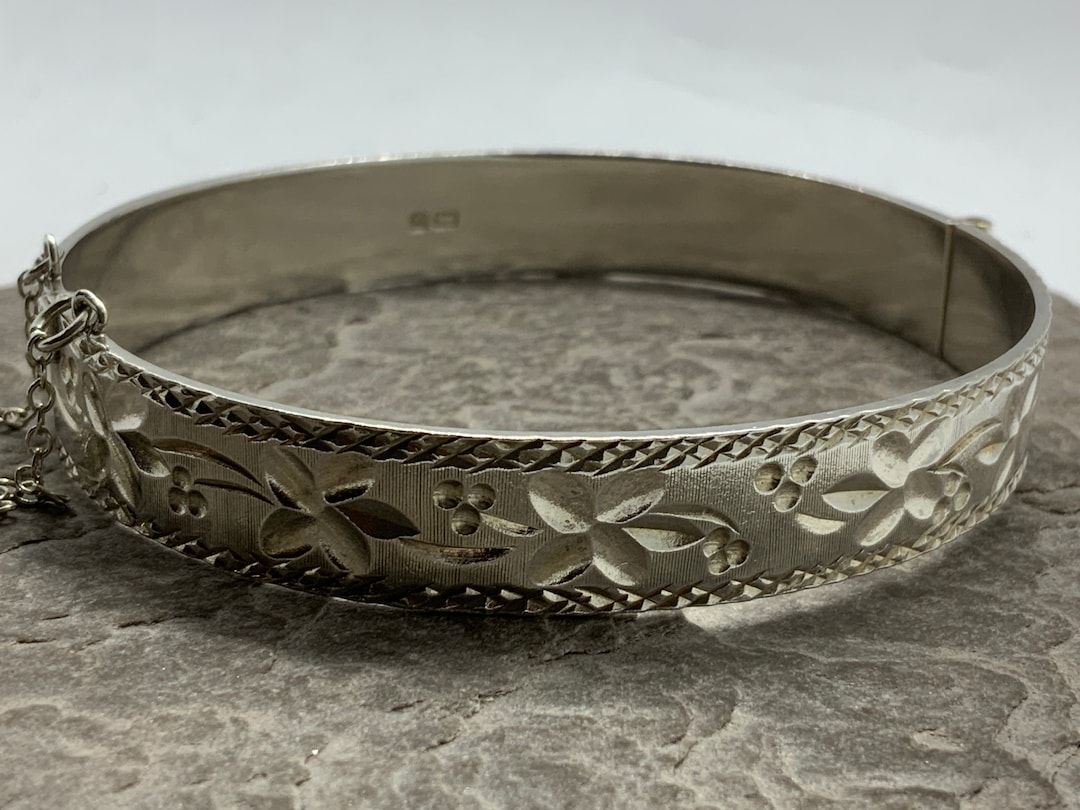 アクセサリー Vintage Silver Heavy Wide Bangle 925 925 Sterling Silver Vintage Wide Chunky Dome Hinged Heavy