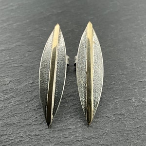 Vintage Sterling Silver & Gold Feather Drop Stud Earrings