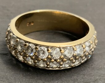 Vintage White Cubic Zirconia 18ct Gold Gilded Sterling Silver Chunky Half Eternity Ring, UK Size V1/2, US Size 11, EU Size 64 1/4