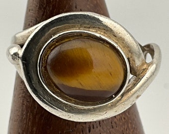 Vintage Sterling Silver Tiger's Eye Torque Statement Ring, UK Size M, US Size 6, EU Size 51 1/2