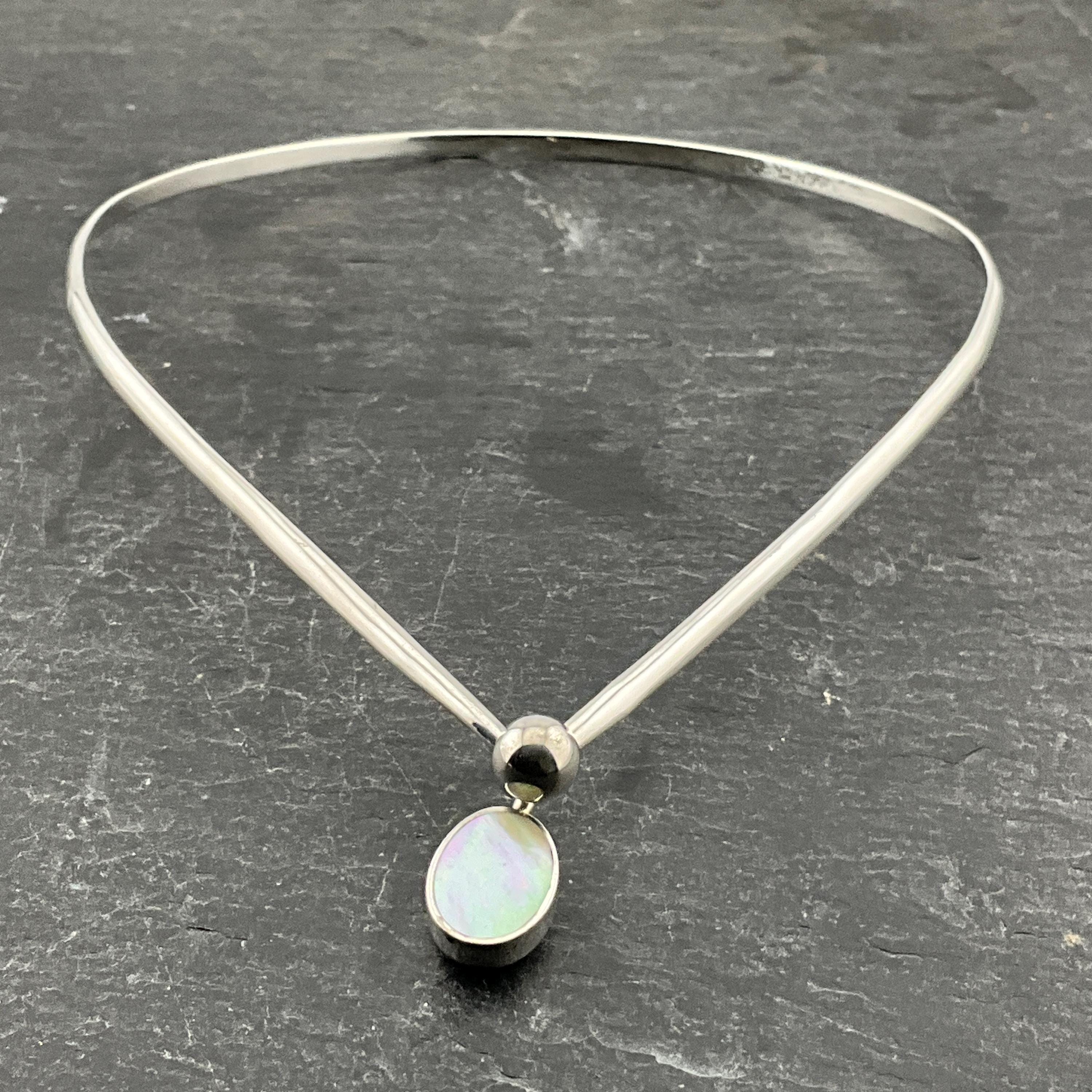 Vintage Sterling Silver Mother of Pearl Collar Choker Necklace