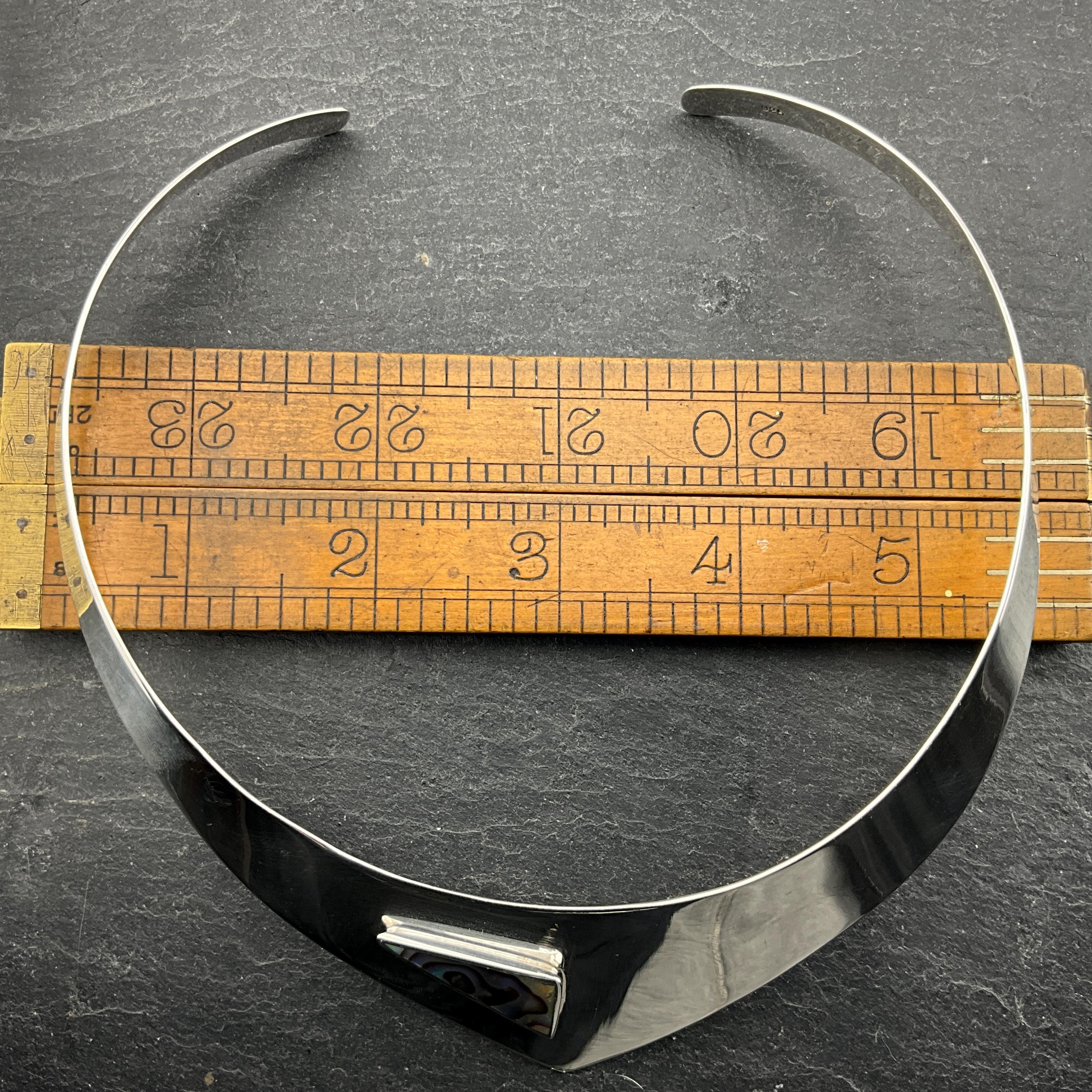 Collier Ras Du Cou Vintage En Argent 925 - Médaillon En Nacre (abalone), Occasion