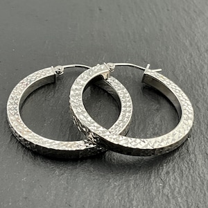 Vintage Sterling Silver Textured Hoop Earrings