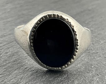 Vintage Black Onyx Sterling Silver Signet Ring, UK Size Q