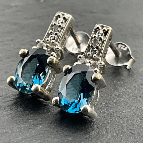 Boucles D'oreilles En Argent Sterling Avec Topaze - Bijou Du 19ème Siècle, Occasion Avec Usure