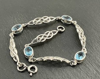 Vintage Sterling Silver Blue Cubic Zirconia Celtic Knot Bracelet