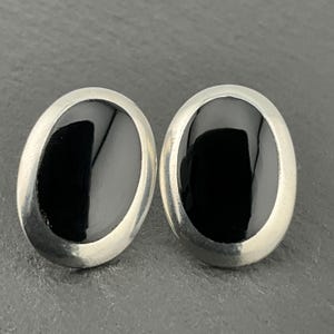 Vintage Onyx Sterling Silver Oval Statement Stud Earrings