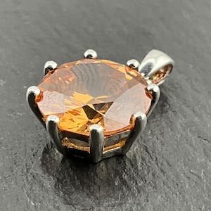 Vintage Orange Cubic Zirconia Sterling Silver Pendant Necklace