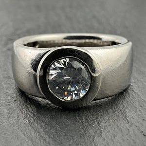 Vintage Cubic Zirconia Sterling Silver Statement Ring, UK Size P, US Size 7 1/2, EU Size 55 1/4