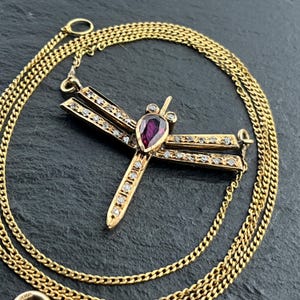 Vintage 14k guld päronslipad rubin & diamant trollslända halsband
