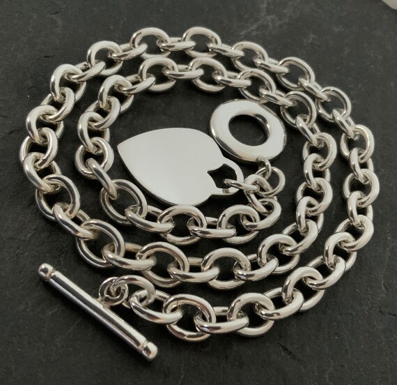 Vintage Heavy Sterling Silver Heart T-Bar Ring Ne… - image 7