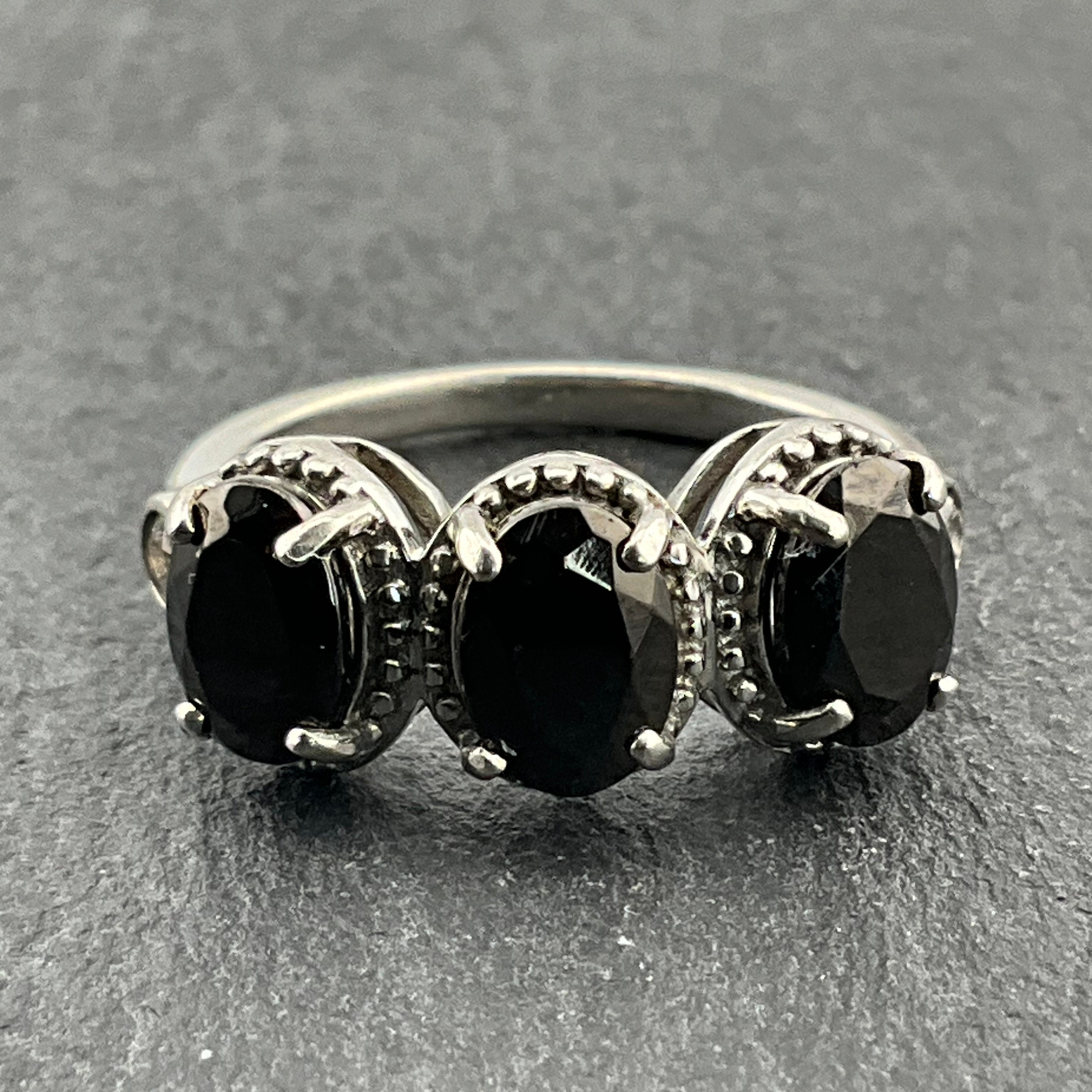 Vintage Black Onyx & White Topaz Sterling Silver Trilogy