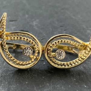 Vintage 9ct Gold Diamond Lever Stud Hoop Earrings