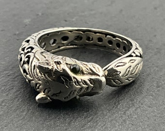 Vintage Leopard Peridot Sterling Silver Statement Ring, UK Size Q, US Size 8, EU Size 56 3/4